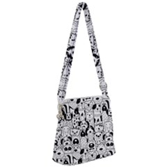 Seamless Pattern With Black White Doodle Dogs Zipper Messenger Bag by Grandong