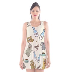 Cute Astronaut Cat With Star Galaxy Elements Seamless Pattern Scoop Neck Skater Dress by Grandong