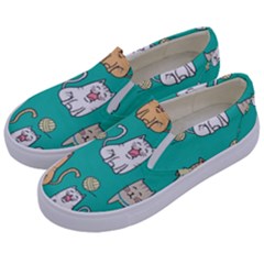 Seamless Pattern Cute Cat Cartoon With Hand Drawn Style Kids  Canvas Slip Ons