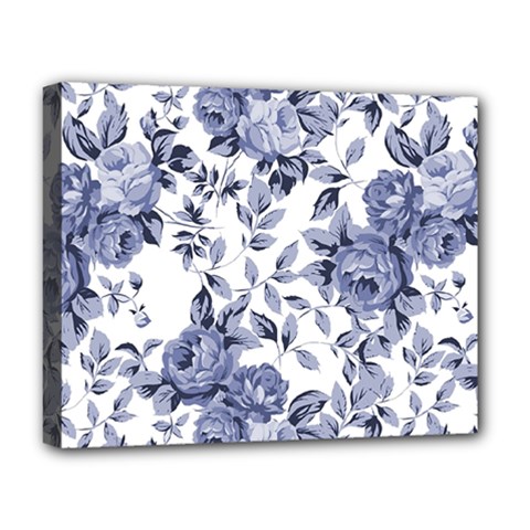 Blue Vintage Background Background With Flowers, Vintage Deluxe Canvas 20  X 16  (stretched) by nateshop