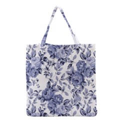 Blue Vintage Background Background With Flowers, Vintage Grocery Tote Bag by nateshop