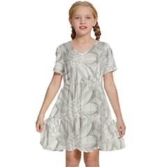 Damask, Desenho, Flowers, Gris Kids  Short Sleeve Tiered Mini Dress by nateshop