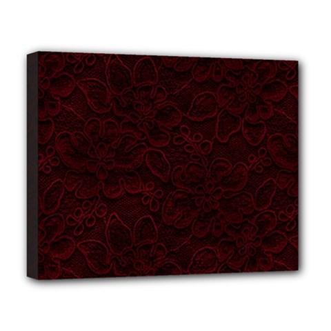 Dark Red Floral Lace, Dark Red, Flowers, Pattern, Romance Deluxe Canvas 20  X 16  (stretched) by nateshop