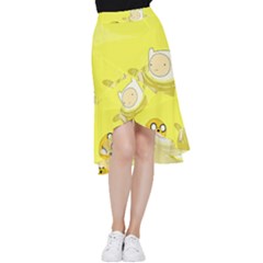 Adventure Time Jake The Dog Finn The Human Artwork Yellow Frill Hi Low Chiffon Skirt by Sarkoni