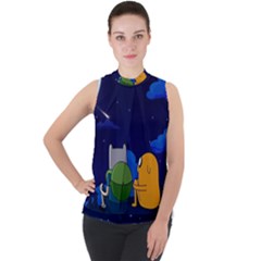 Adventure Time Jake And Finn Night Mock Neck Chiffon Sleeveless Top by Sarkoni