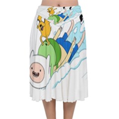 Adventure Time Finn And Jake Snow Velvet Flared Midi Skirt by Sarkoni