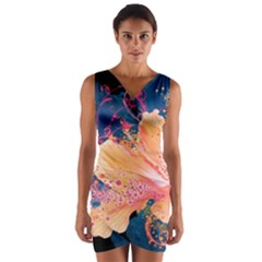 Abstract Art Artistic Bright Colors Contrast Flower Nature Petals Psychedelic Wrap Front Bodycon Dress by Sarkoni
