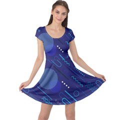 Classic Blue Background Abstract Style Cap Sleeve Dress