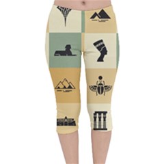 Egyptian Flat Style Icons Velvet Capri Leggings  by Bedest