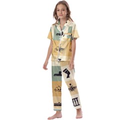 Egyptian Flat Style Icons Kids  Satin Short Sleeve Pajamas Set