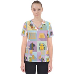 Egypt Icons Set Flat Style Women s V-neck Scrub Top by Bedest