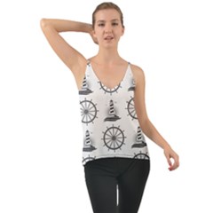 Marine Nautical Seamless Pattern With Vintage Lighthouse Wheel Chiffon Cami