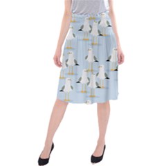 Cute Seagulls Seamless Pattern Light Blue Background Midi Beach Skirt