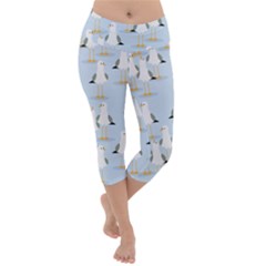 Cute Seagulls Seamless Pattern Light Blue Background Lightweight Velour Capri Yoga Leggings