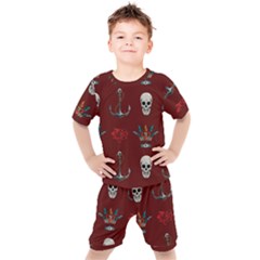 Tattoo Old School Background Pattern Kids  T-shirt And Shorts Set