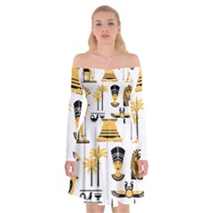 Egypt Symbols Decorative Icons Set Off Shoulder Skater Dress