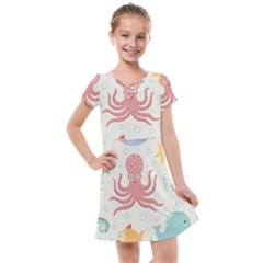 Underwater Seamless Pattern Light Background Funny Kids  Cross Web Dress