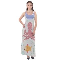 Underwater Seamless Pattern Light Background Funny Sleeveless Velour Maxi Dress by Bedest