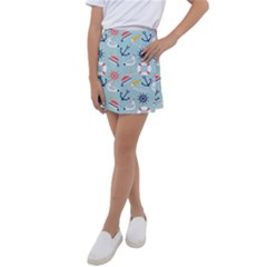 Nautical Marine Symbols Seamless Pattern Kids  Tennis Skirt by Hannah976