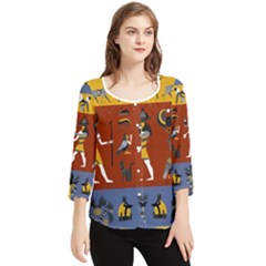 Ancient Egyptian Religion Seamless Pattern Chiffon Quarter Sleeve Blouse by Hannah976