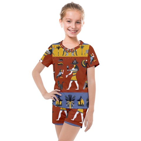 Ancient Egyptian Religion Seamless Pattern Kids  Mesh T-shirt And Shorts Set by Hannah976