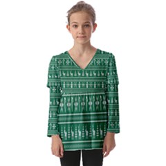 Wallpaper Ugly Sweater Backgrounds Christmas Kids  V Neck Casual Top