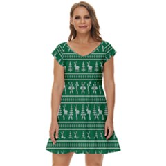Wallpaper Ugly Sweater Backgrounds Christmas Short Sleeve Tiered Mini Dress by artworkshop