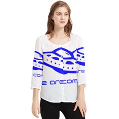 Unidentified Flying Object Ufo Alien We Are Coming Chiffon Quarter Sleeve Blouse