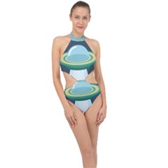 Illustration Ufo Alien  Unidentified Flying Object Halter Side Cut Swimsuit by Sarkoni