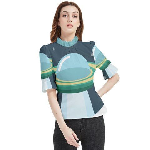 Illustration Ufo Alien  Unidentified Flying Object Frill Neck Blouse by Sarkoni