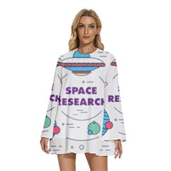 Unidentified Flying Object Ufo Space Outer Round Neck Long Sleeve Bohemian Style Chiffon Mini Dress by Sarkoni