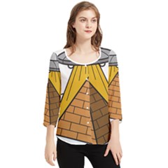 Unidentified Flying Object Ufo Under The Pyramid Chiffon Quarter Sleeve Blouse