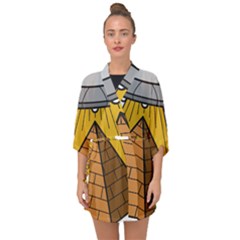 Unidentified Flying Object Ufo Under The Pyramid Half Sleeve Chiffon Kimono by Sarkoni