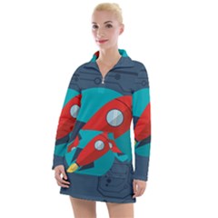 Rocket With Science Related Icons Image Women s Long Sleeve Casual Dress