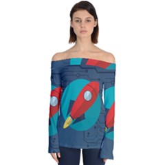 Rocket With Science Related Icons Image Off Shoulder Long Sleeve Top