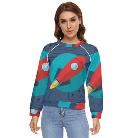 Rocket With Science Related Icons Image Women s Long Sleeve Raglan T-shirt by Bedest