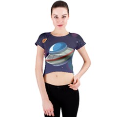 Ufo Alien Spaceship Galaxy Crew Neck Crop Top by Bedest