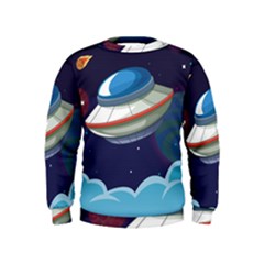 Ufo Alien Spaceship Galaxy Kids  Sweatshirt by Bedest