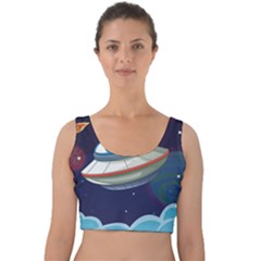 Ufo Alien Spaceship Galaxy Velvet Crop Top by Bedest