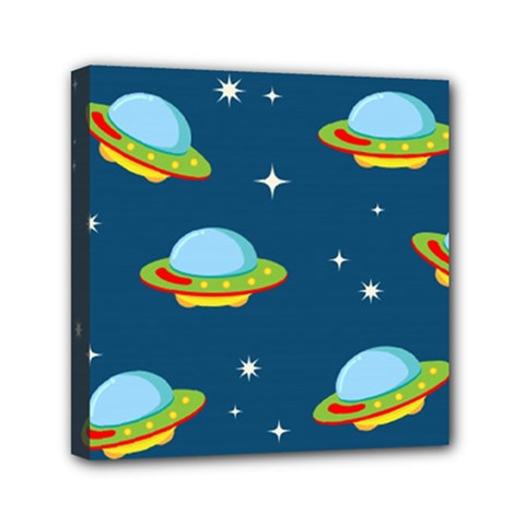 Seamless Pattern Ufo With Star Space Galaxy Background Mini Canvas 6  X 6  (stretched) by Bedest
