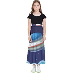 Ufo Alien Spaceship Galaxy Kids  Flared Maxi Skirt by Bedest