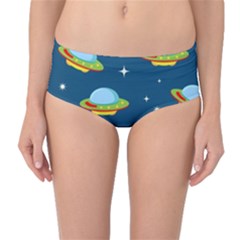 Seamless Pattern Ufo With Star Space Galaxy Background Mid-waist Bikini Bottoms by Bedest