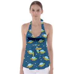 Seamless Pattern Ufo With Star Space Galaxy Background Tie Back Tankini Top by Bedest