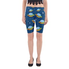 Seamless Pattern Ufo With Star Space Galaxy Background Yoga Cropped Leggings by Bedest