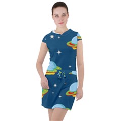 Seamless Pattern Ufo With Star Space Galaxy Background Drawstring Hooded Dress by Bedest