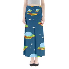 Seamless Pattern Ufo With Star Space Galaxy Background Full Length Maxi Skirt by Bedest