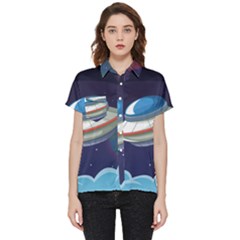 Ufo Alien Spaceship Galaxy Short Sleeve Pocket Shirt by Bedest