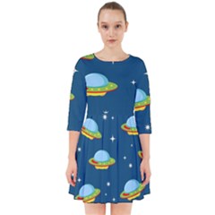 Seamless Pattern Ufo With Star Space Galaxy Background Smock Dress by Bedest