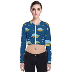 Seamless Pattern Ufo With Star Space Galaxy Background Long Sleeve Zip Up Bomber Jacket by Bedest