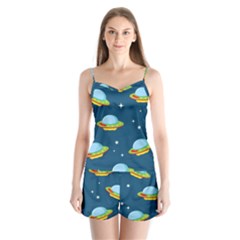 Seamless Pattern Ufo With Star Space Galaxy Background Satin Pajamas Set by Bedest